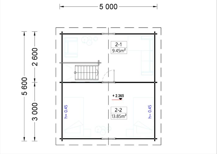 Blockbohlenhaus Tirol mit Schlafboden und Terrasse (44 mm), 20 m² + 8 m²