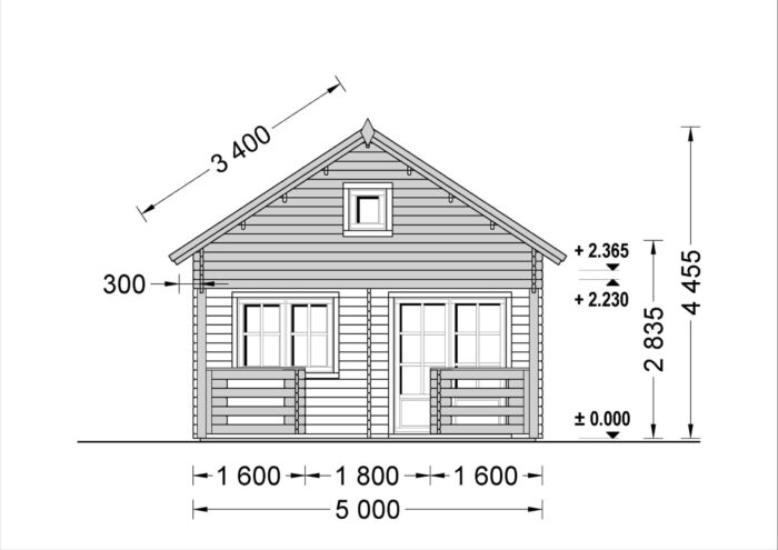 Blockbohlenhaus Tirol mit Schlafboden und Terrasse (44 mm), 20 m² + 8 m²