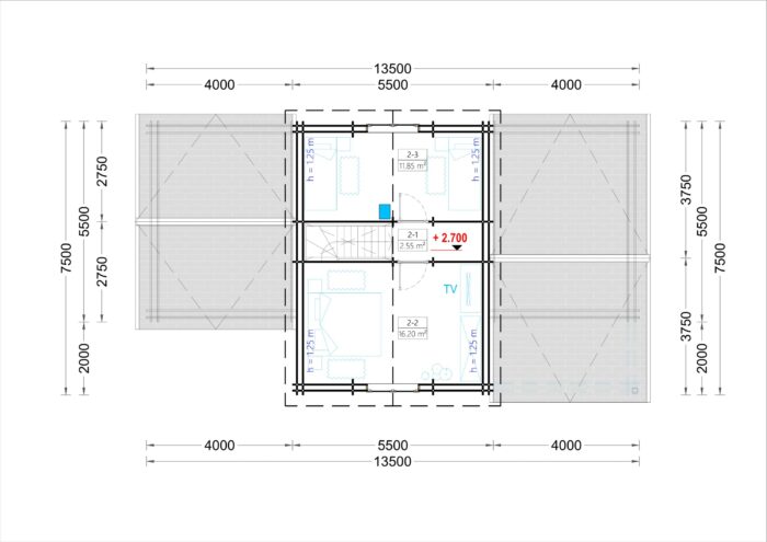 Blockbohlenhaus HORST (44+44 mm), 113 m² + 13 m² Terrasse