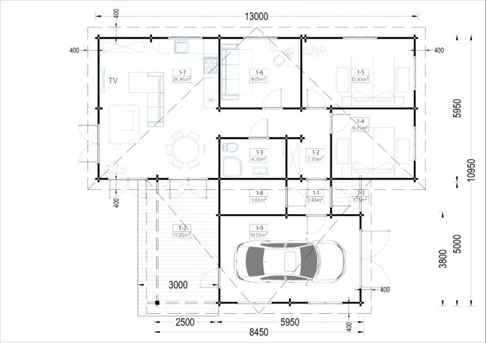 Blockbohlenhaus SEEFELD (66 mm) · 105 m² · mit Pultdach – Bild 12