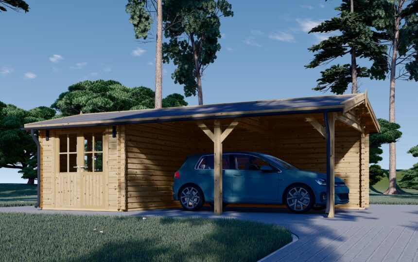 Carport aus Holz 4x5 m mit Schuppen