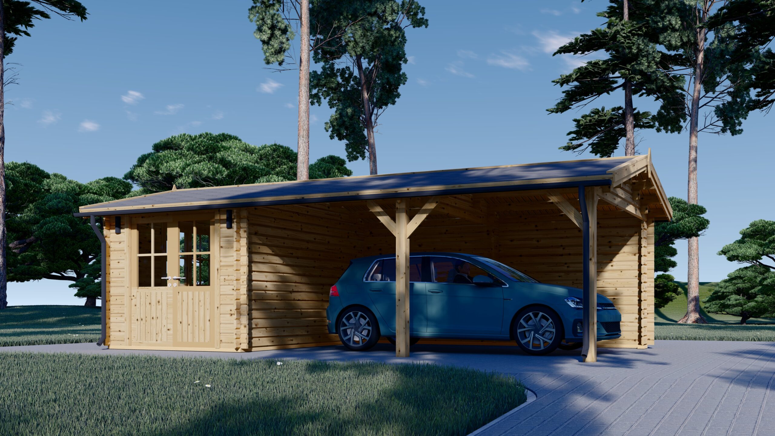 Carport aus Holz 4x5 m mit Schuppen