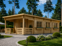 Blockbohlenhaus HANNES (44+44 mm Isoliert) · 42 m² + 10 m² Terrasse · Pultdach