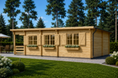 Blockbohlenhaus HANNES (Extra Isoliert, 44+44 mm) · 42 m² + 10 m² Terrasse · Pultdach – Bild 2