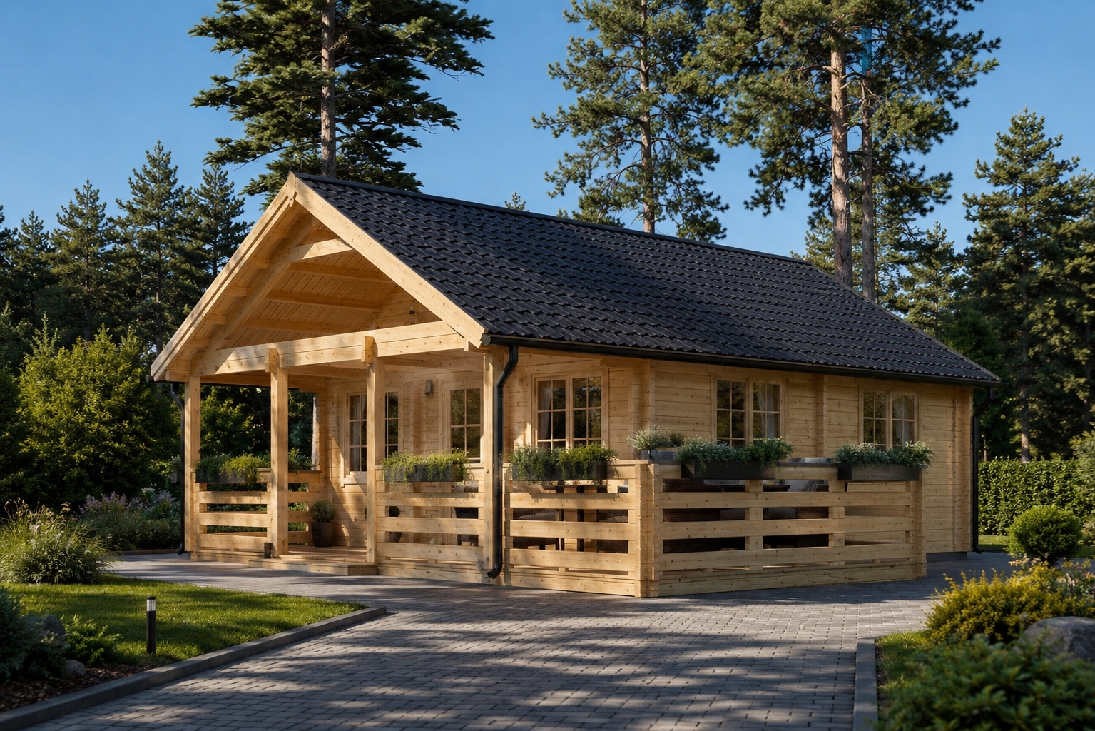 Blockbohlenhaus Innsbruck (44 Mm) – 36 M² Wohnfläche + 14 M² Schlafboden Blockbohlenhaus Innsbruck (44 mm) 36 m² mit 14 m² Schlafboden – Bild 1