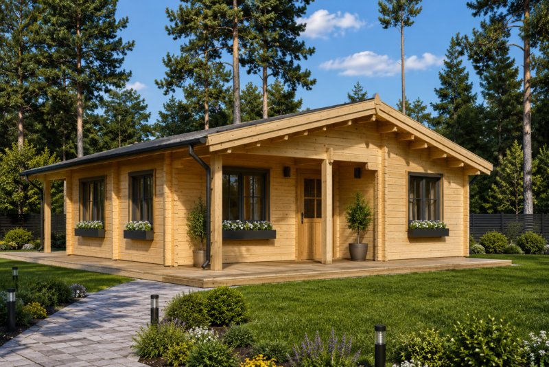 Blockbohlenhaus LEIBNITZ (Isoliert, 44+44 mm), 78 m² + 15 m² Terrasse