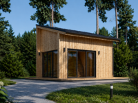 Blockbohlenhaus SANDRA (44mm + Holzverschalung), 20m² Isoliert