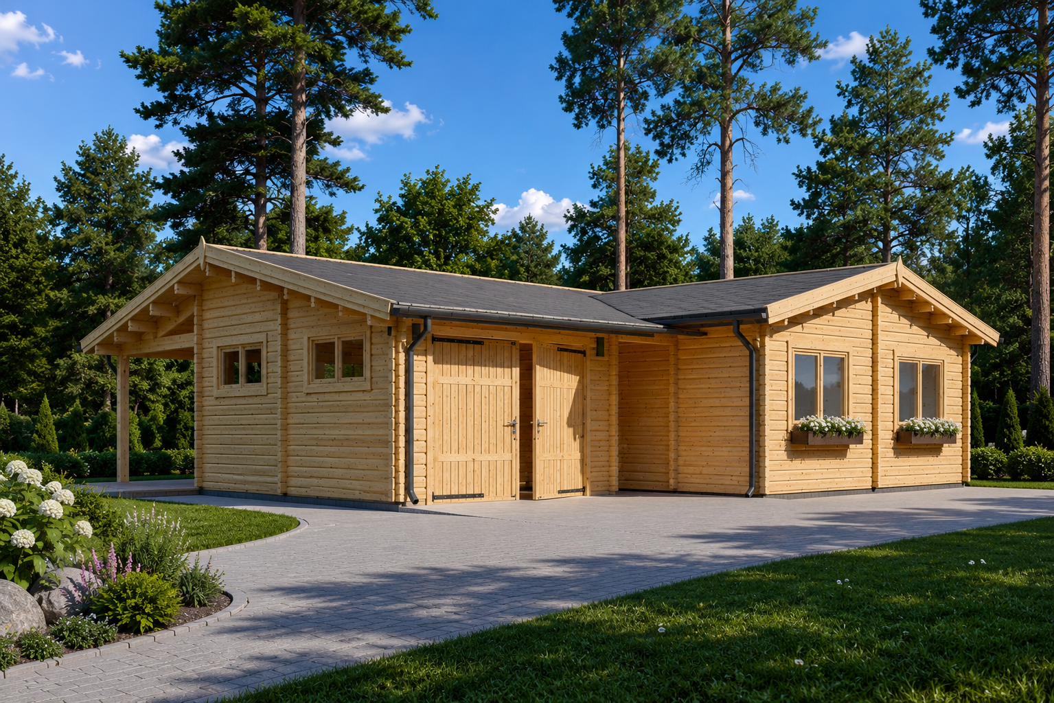 Blockbohlenhaus Seefeld 105M² (4) Blockbohlenhaus SEEFELD (66mm) 105m² – Bild 1