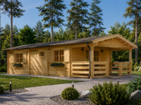 Blockbohlenhaus HANNES 42 m² + 10 m² Terrasse Isoliert