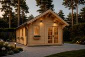 Blockbohlenhaus mit Schlafboden SALLY (44+44mm), 27m² Isoliert