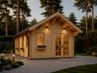Blockbohlenhaus mit Schlafboden SALLY (44+44mm), 27m² Isoliert