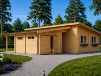 Blockbohlenhaus SEEFELD (66 mm) · 105 m² · mit Pultdach