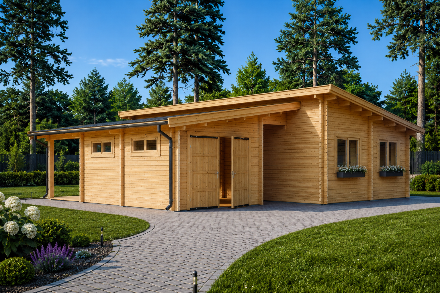 Blockhaus_Seefeld_Pultdach (4) Blockbohlenhaus SEEFELD (66 mm) · 105 m² · mit Pultdach – Bild 1
