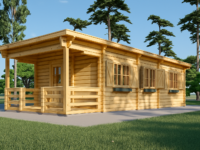 Blockbohlenhaus HANNES (66 mm) · 42 m² + 10 m² überdachte Terrasse · Pultdach