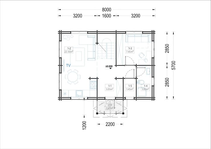 Blockbohlenhaus ERNI (44 + 44mm) 70m²