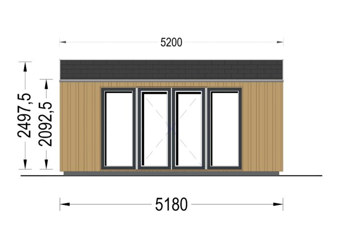 Gartenhaus ERMONES (34mm + Holzverschalung), 5x3m, 15m²