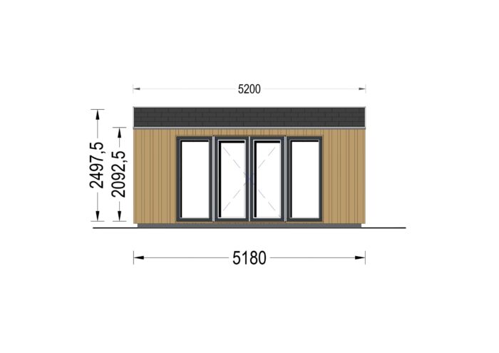 Gartenhaus ERMONES (34mm + Holzverschalung), 5x5m, 25m²