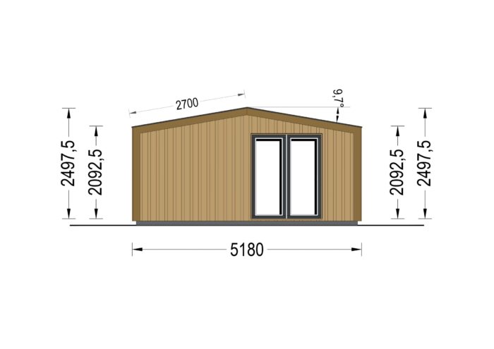 Gartenhaus ERMONES (34mm + Holzverschalung), 5x5m, 25m²