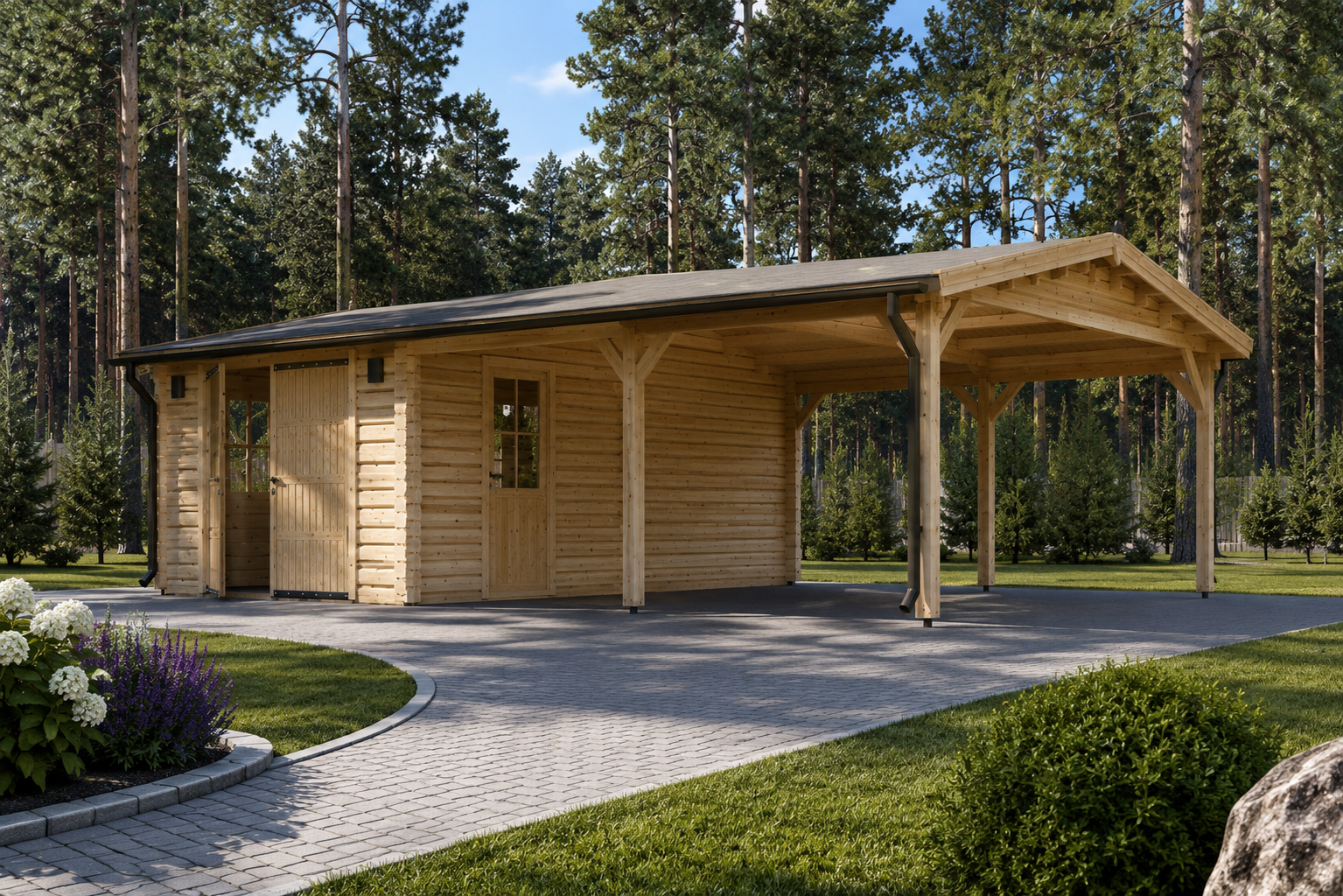 Holzgarage Mit (44 Mm) 4X6 M Mit Doppelcarport 5.5X6 M (2) Holzgarage mit (44 mm) 4x6 m mit Doppelcarport 5.5x6 m – Bild 1