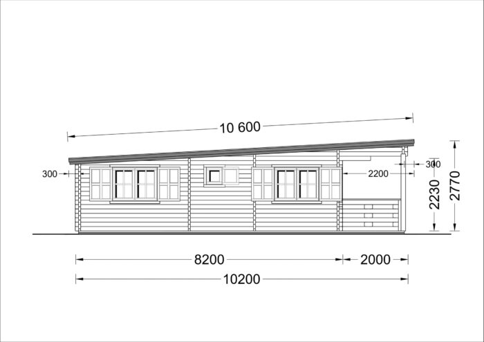 Blockbohlenhaus mit Flachdach und Terrasse HANNES (66 mm), 42 m² + 10 m²