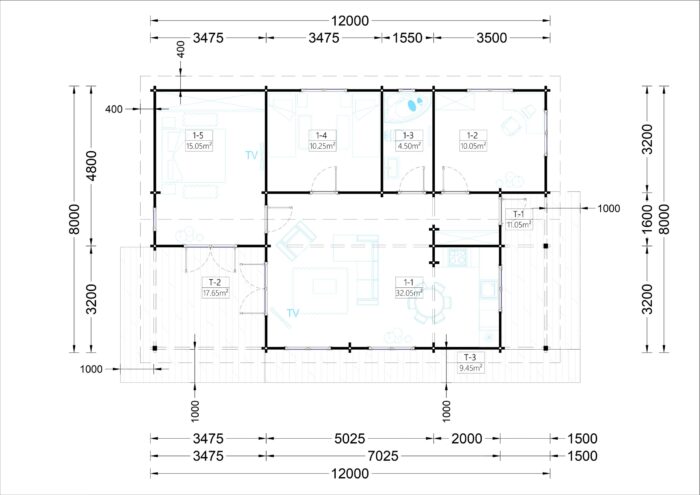 Blockbohlenhaus SCHLADMING (66 mm) 96 m²