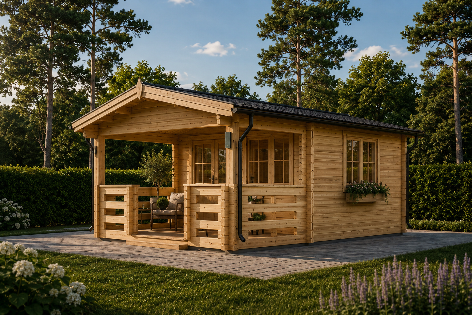 Sabine Titelbild Gartenhaus aus Holz SABINE, 4x5.75 m, 16 m² + 7 m² Terrasse – Bild 1