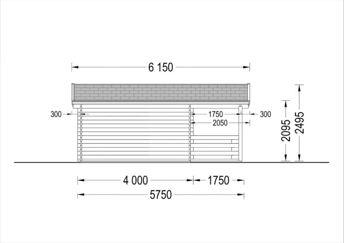 Gartenhaus aus Holz SABINE, 4x5.75 m, 16 m² + 7 m² Terrasse