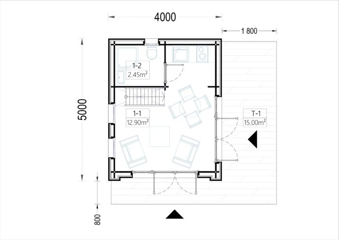 Blockbohlenhaus SANDRA (44mm + Holzverschalung), 20m²