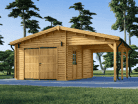 Einzelgarage (44mm) 4x6m mit Carport 3x6m
