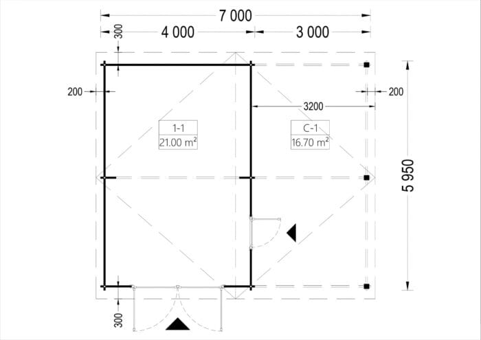 Einzelgarage (44mm) 4x6m mit Carport 3x6m – Bild 6