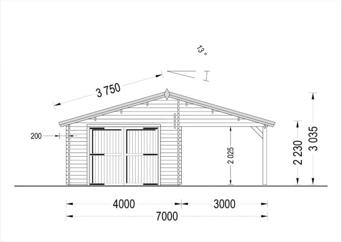 Einzelgarage (44mm) 4x6m mit Carport 3x6m – Bild 7