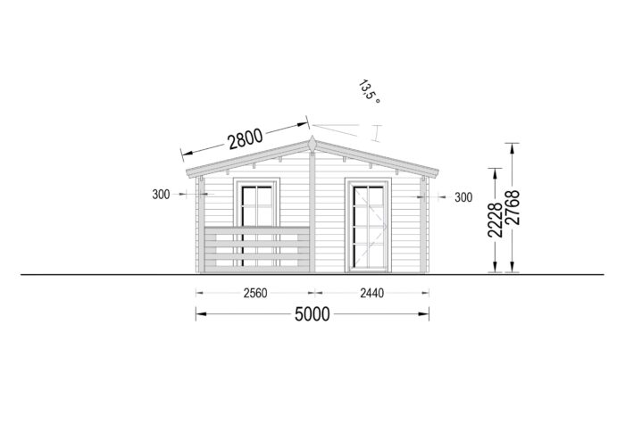 Blockbohlenhaus mit Terrasse ANTON, 5x9 m, 35 m² + 8m²