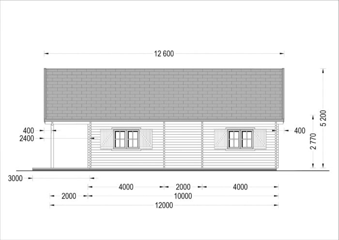 Blockbohlenhaus ANIKA (44 + 44 mm) 139 m² mit Terrasse