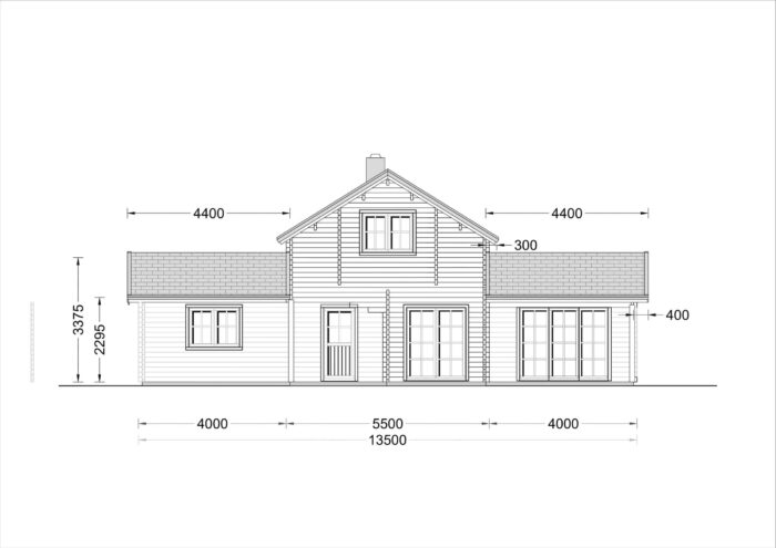 Holzwohnhaus DACHSTEIN , 66 mm + Holzverschalung), 108 m² + 13 m² Terrasse