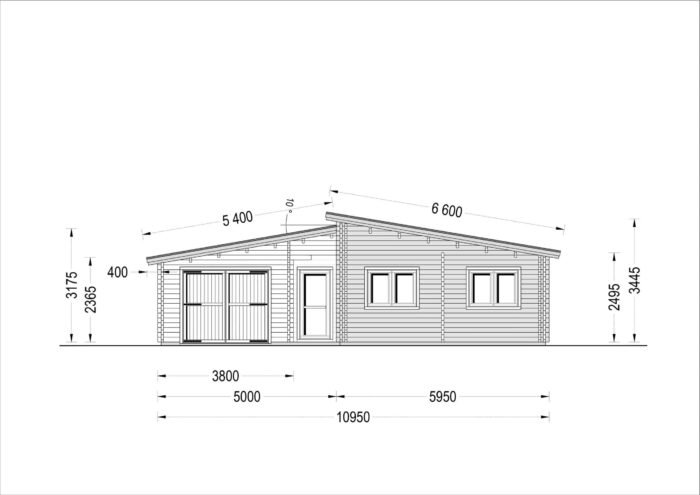 Blockbohlenhaus SEEFELD (44 + 44 mm) 105 m² mit Flachdach