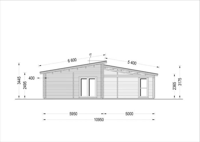 Blockbohlenhaus SEEFELD (44 + 44 mm) 105 m² mit Flachdach