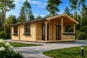 Blockbohlenhaus mit Terrasse ANTON, 5x9 m, 35 m² + 8m² Isoliert