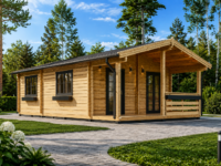 Blockbohlenhaus mit Terrasse ANTON, 5x9 m, 35 m² + 8m² Extra Isoliert