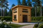 Blockbohlenhaus mit Schlafboden DORNBIRN (44 mm), 20 m² + 16 m² mit Pultdach