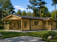 Blockbohlenhaus DORIS (44+44 mm) · 63 m² mit Terrasse