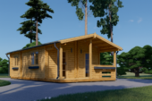 Blockbohlenhaus mit Terrasse ANTON, 5x9 m, 35 m² + 8m² Isoliert