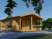 Blockbohlenhaus mit Terrasse ANTON, 5x9 m, 35 m² + 8m² Extra Isoliert