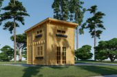 Blockbohlenhaus DORNBIRN (44+44 mm · Extra Isoliert) · 20 m² + 16 m² Schlafboden · Pultdach
