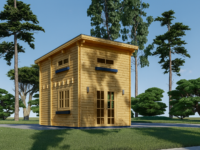 Blockbohlenhaus DORNBIRN (44+44 mm Isoliert) · 20 m² + 16 m² Schlafboden · Pultdach
