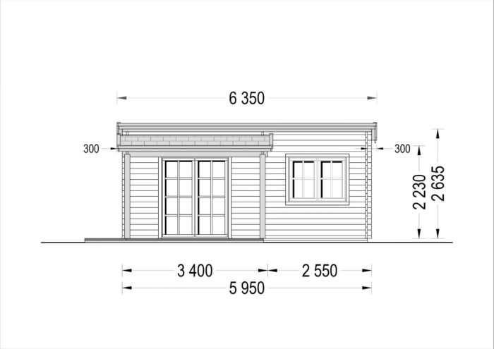 Gartenhaus HELENE 6x4m, 24m² mit 12.5m² Terrasse