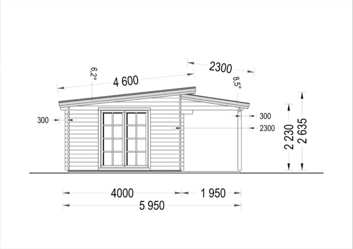 Gartenhaus HELENE 6x4m, 24m² mit 12.5m² Terrasse