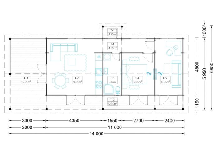 Blockbohlenhaus TRAUNSEE (66 mm) 50 m²