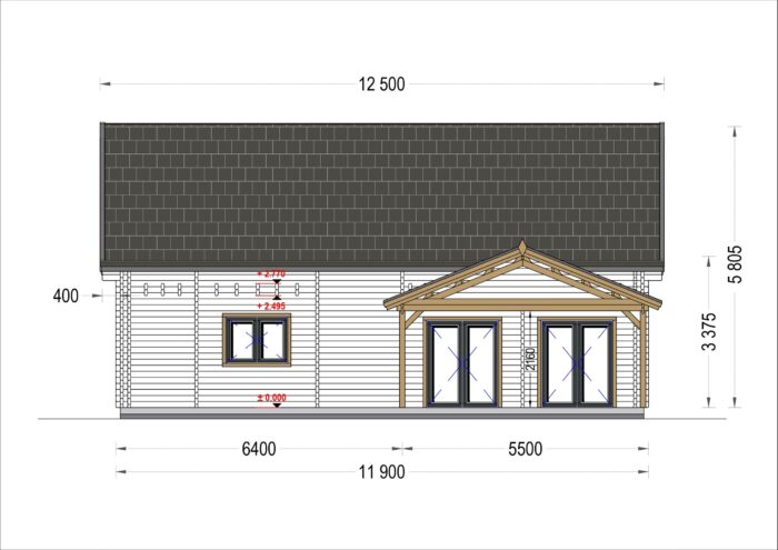 Blockbohlenhaus VERENA (44 + 44mm), 127m²