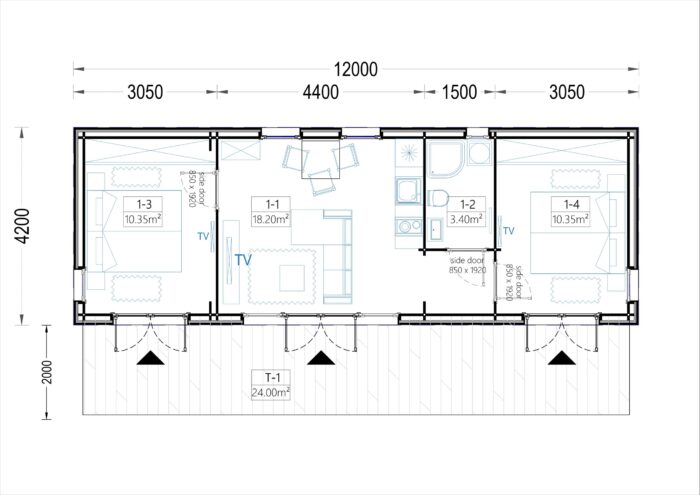 Blockbohlenhaus ADRIAN (34mm + Holzverschalung ), 50m²