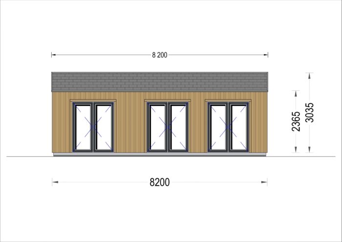 Blockbohlenhaus Angelika 44mm + Holzverschalung), 8.2x6.2m, 50m²